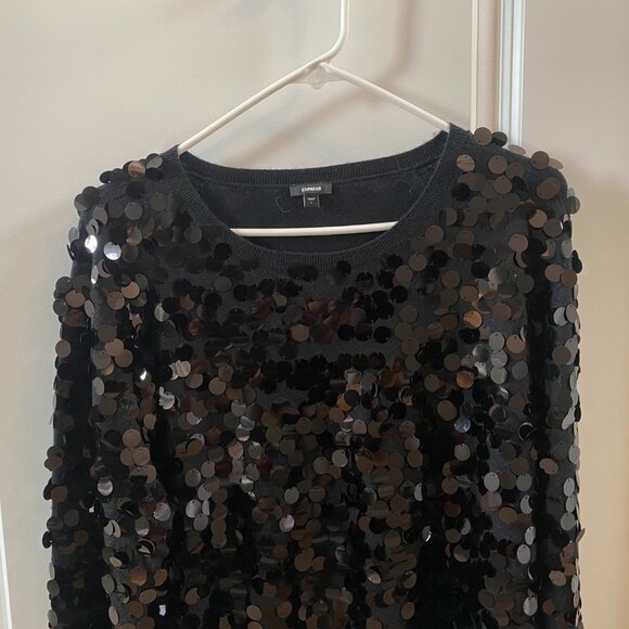 🎉 HOST PICK 🎉 Express Black Sequin Top Size Large - Picture 4 of 9